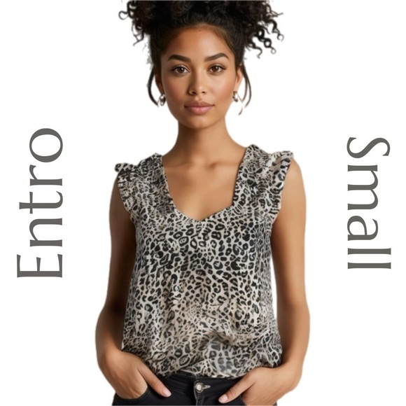 entro Tops - Entro - Cheetah Print - Ruffled Sleeve - Size Small NWT